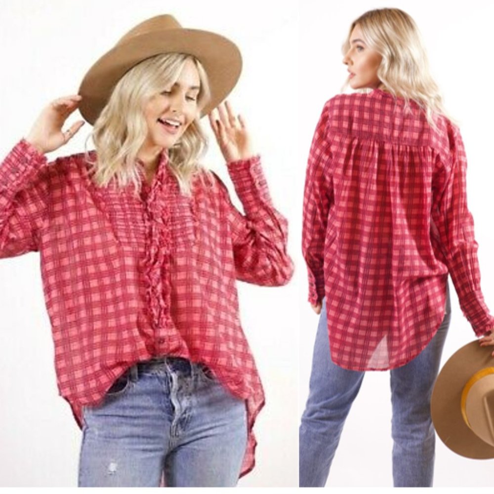 Free People Plaid Miles Tuxedo Shirt